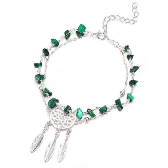 Hollow Dreamcatcher Irregular Green Turquoise AnkletSummer Beach Foot chain - Picture 4 of 9